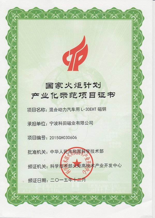torch program certificate for hybrid power magnetic industry